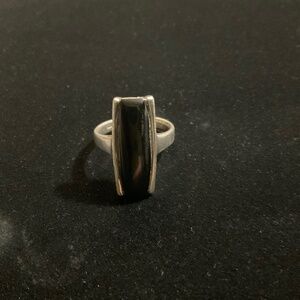 Vintage Sterling Silver Long Black Onyx Ring. Size 6